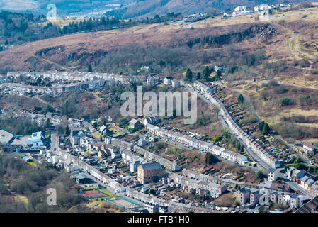 The valley town of Tylorstown in the Rhonda Fach Valley, South Wales , UK. Stock Photo