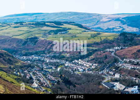 The valley town of Tylorstown in the Rhonda Fach Valley, South Wales , UK. Stock Photo