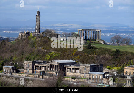 The City Observatory on Calton Hill in Edinburgh, With the The Royal High School of Edinburgh and Nelson Monument Stock Photo