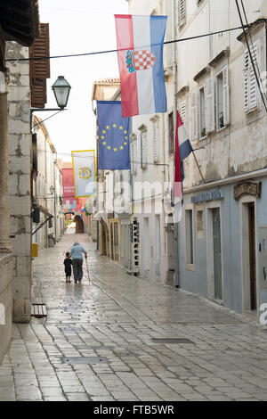 Rab, Croatia - August 5, 2015: Old Town of Rab, Croatian island famous for its four bell towers and sandy beaches. Stock Photo