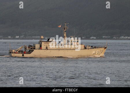 BNS Crocus (M917), a Flower-class (Tripartite) minehunter of the Belgian Navy, arrives for the start of Joint Warrior 14-2. Stock Photo