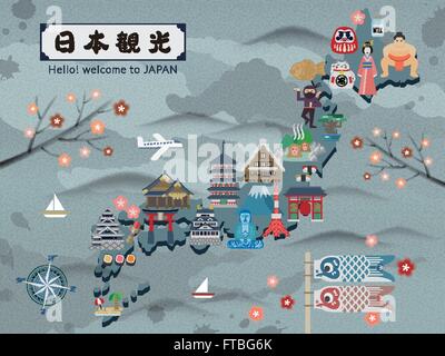 Japan travel map with famous attractions - Japan travel and let's go