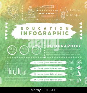 watercolor background education infographic in yellow and green Stock Vector