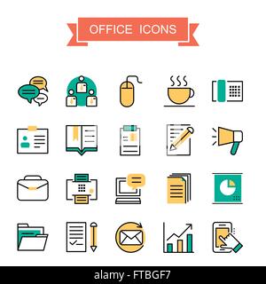 office icons collection in thin line style Stock Vector