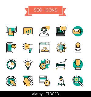 SEO icons collection in thin line style Stock Vector