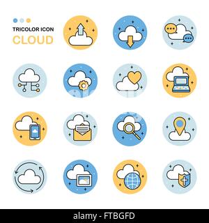 cloud thin line icon collection in flat style Stock Vector