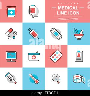 medical thin line icons collection in flat style Stock Vector