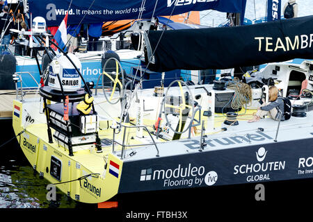 Boat Brunel in Cape Town, South Africa. Volvo Ocean Race 2014-2015 Stock Photo