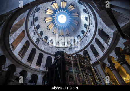 Aedicula in the Rotunda of Holy Sepulchre Church also called Church of Resurrection in Christian Quarter, Jerusalem, Israel Stock Photo