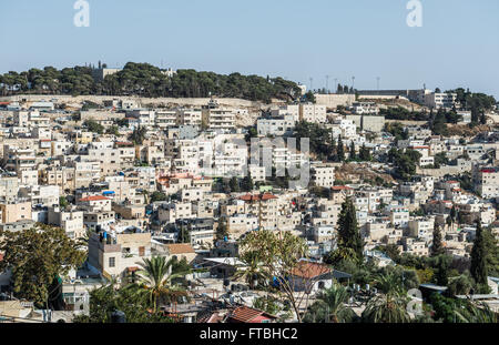 apartment houses on the hills of Silwan neighborhood on the outskirts of the Old City of Jerusalem, Israel Stock Photo