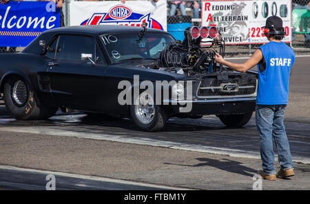 Action at the  drag strip in Redding, California. Stock Photo