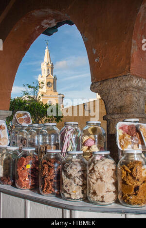 Candies Portal and Public Clock Tower in Cartagena de Indias Stock Photo