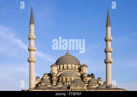 Turkey, Istanbul, New Mosque (Turkish: Yeni Valide Cami) domes and minarets, Ottoman imperial mosque. Stock Photo