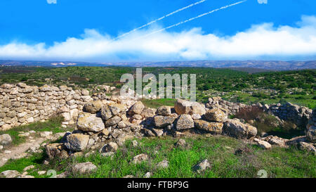 Ancient ruins in Adulam Park of Israel. A Biblical landscape. Stock Photo