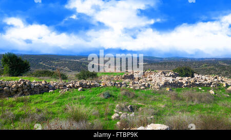 Ancient ruins in Adulam Park of Israel. A Biblical landscape. Stock Photo