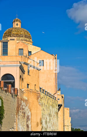 View of city walls and Santa Maria Cathedral at Castello downtown area, Cagliari, Sardinia Stock Photo