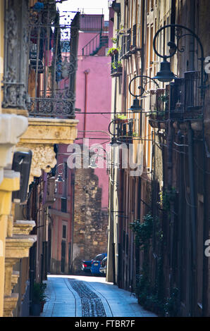 Narrow streets of Cagliari downtown, Sardinia Stock Photo