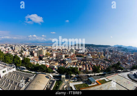 Super wide panorama view of Cagliari from Castello walls, Sardinia Stock Photo