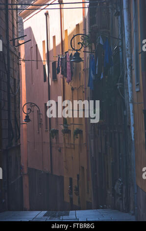 Narrow streets of Cagliari downtown, Sardinia Stock Photo