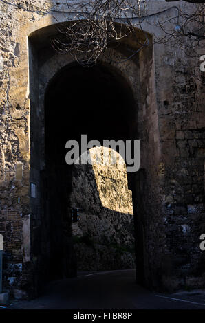 Narrow fortress gates at Castello downtown in Cagliari, Sardinia Stock Photo