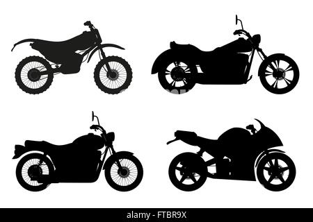motorcycle set icons black outline silhouette vector illustration isolated on white background Stock Vector