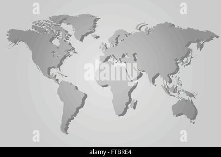 Gray World Map. Vector illustration. Flat World Map with shadow on ...