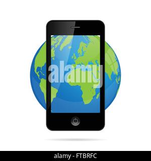 World globe smartphone illustration Stock Vector
