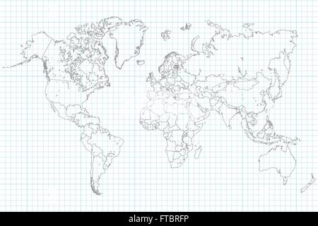 World Map Illusration on a school graph paper Stock Vector