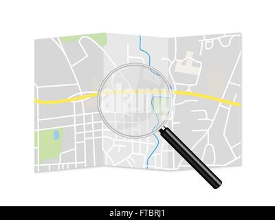 City Map Magnifying Glass Illustration Stock Vector