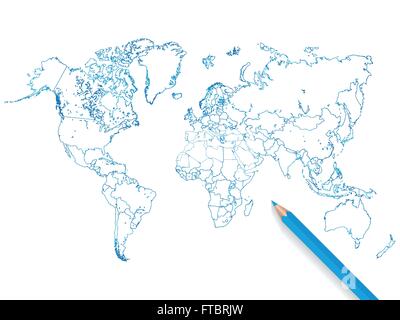 Colored pencil world map vector illustration Stock Vector