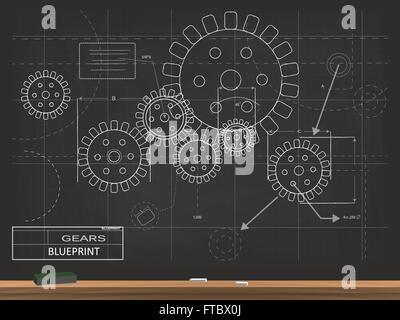 Gears Blueprint Chalkboard Vector Illustration Stock Vector