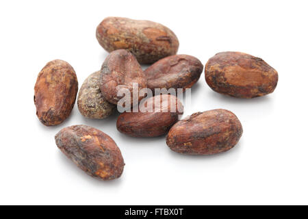 raw cacao cocoa beans on white background Stock Photo