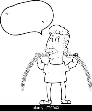 freehand drawn speech bubble cartoon man lifting chain Stock Vector