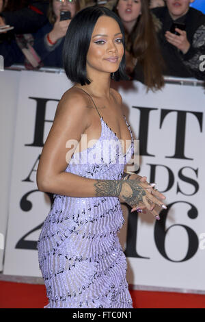 Celebrities  attends the Brit Awards 2016 at the O2 Arena in London.  Featuring: Rihanna Where: London, United Kingdom When: 24 Feb 2016 Stock Photo