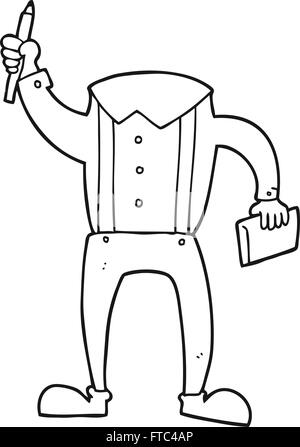 freehand drawn black and white cartoon headless body with notepad and pen (add own photos) Stock Vector