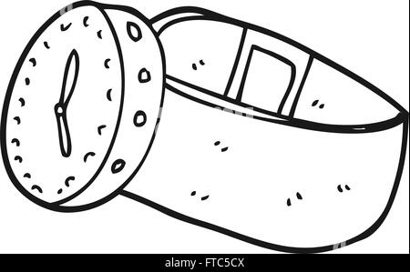 freehand drawn black and white cartoon wrist watch Stock Vector