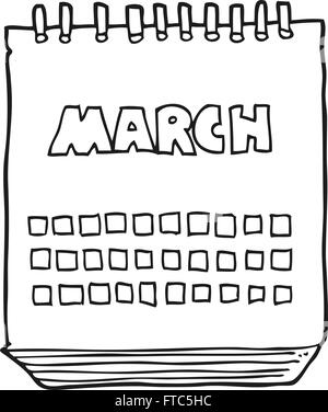 freehand drawn black and white cartoon march calendar Stock Vector