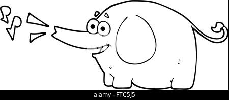 freehand drawn black and white cartoon trumpeting elephant Stock Vector