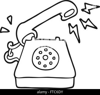 freehand drawn black and white cartoon ringing telephone Stock Vector