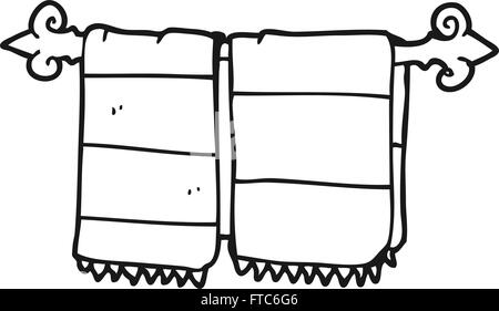 freehand drawn black and white cartoon bathroom towels Stock Vector