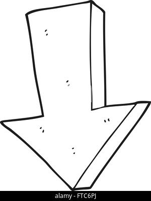 freehand drawn black and white cartoon arrow pointing down Stock Vector