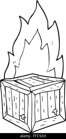 freehand drawn black and white cartoon burning crate Stock Vector