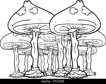 freehand drawn black and white cartoon mushrooms Stock Vector