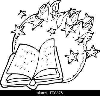 freehand drawn black and white cartoon magic spell book Stock Vector