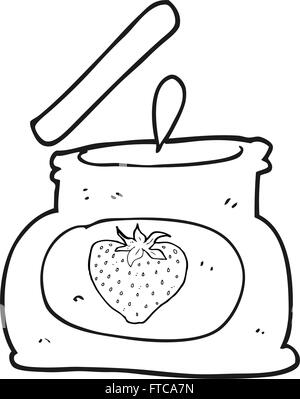 freehand drawn black and white cartoon popping jar of jam Stock Vector