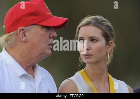 Doral, Fla, USA. 11th Mar, 2012. Donald Trump with his daughter, Ivanka Trump following the final round of the World Golf Championship Cadillac Championship on the TPC Blue Monster Course at Doral Golf Resort And Spa on March 11, 2012 in Doral, Fla. ZUMA PRESS/ Scott A. Miller. © Scott A. Miller/ZUMA Wire/Alamy Live News Stock Photo
