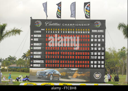 Doral, Fla, USA. 11th Mar, 2012. The final leader board after the World Golf Championship Cadillac Championship on the TPC Blue Monster Course at Doral Golf Resort And Spa on March 11, 2012 in Doral, Fla. ZUMA PRESS/ Scott A. Miller. © Scott A. Miller/ZUMA Wire/Alamy Live News Stock Photo