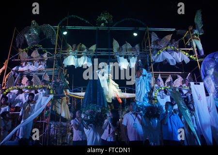 Filipino children dressed as angels participate at the Salubong-the traditional meeting of the Blessed Mother and the resurrected Christ-during the Easter Vigil celebration at Baclaran Church in Paranaque. Easter Vigil was held in the hours of darkness at the evening of Black Saturday until early morning of Easter Sunday. It begins with a Service of Light where an Easter fire is kindled and the Paschal Candle is blessed and lit that signifies Christ as the light and life. It will conclude with the Eucharistic celebration with the renewal of Baptismal promises. (Photo by Marlo Cueto/Pacific Pre Stock Photo