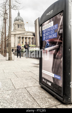 Controversial anti begging adverts by Nottingham City Council (Labour) in conjunction with Nottinghamshire Police. Stock Photo