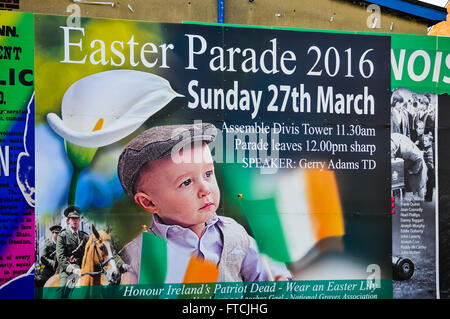 Belfast, Northern Ireland. 27 Mar 2016 - Mural on the Falls road advertises the Easter Rising centenary celebration parade. Credit:  Stephen Barnes/Alamy Live News Stock Photo